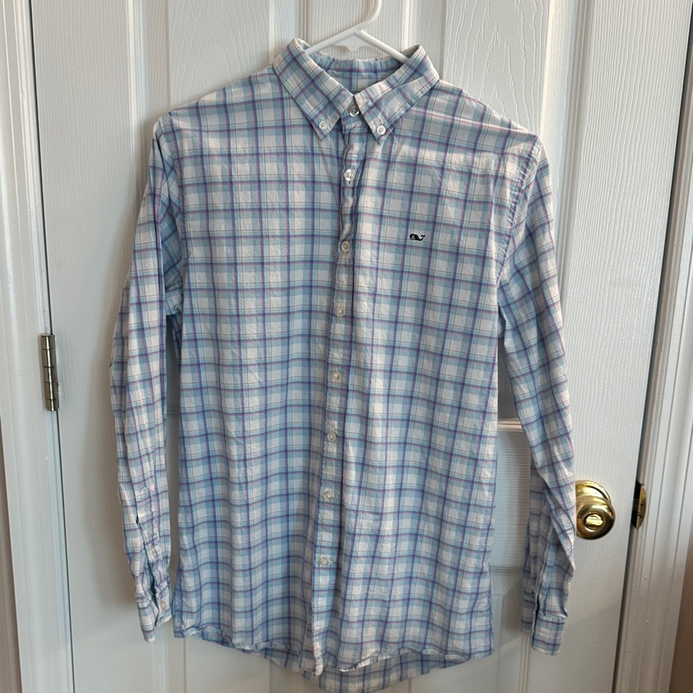 Boys XL (18) Blue Vineyard Vines Whale Plaid Shirt